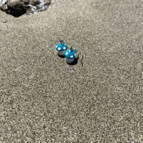 Handmade Blue Mushroom Earrings Cute Dangle Jewelry Trendy Gift - Picture 2 of 3